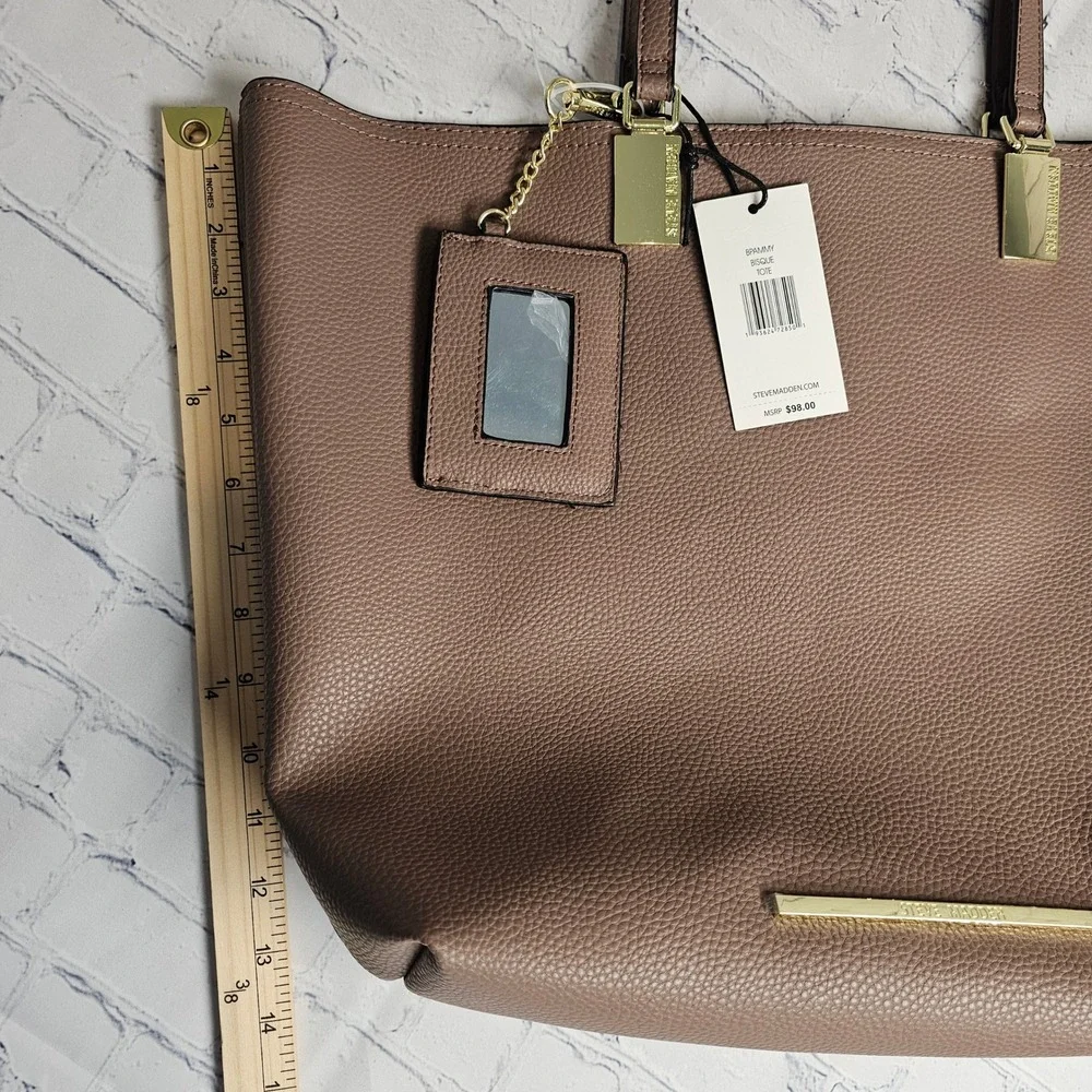 Steve Madden BPAMMY Bisque‎ Pebbled Tote Bag with Pouch and Mirror Charm NEW